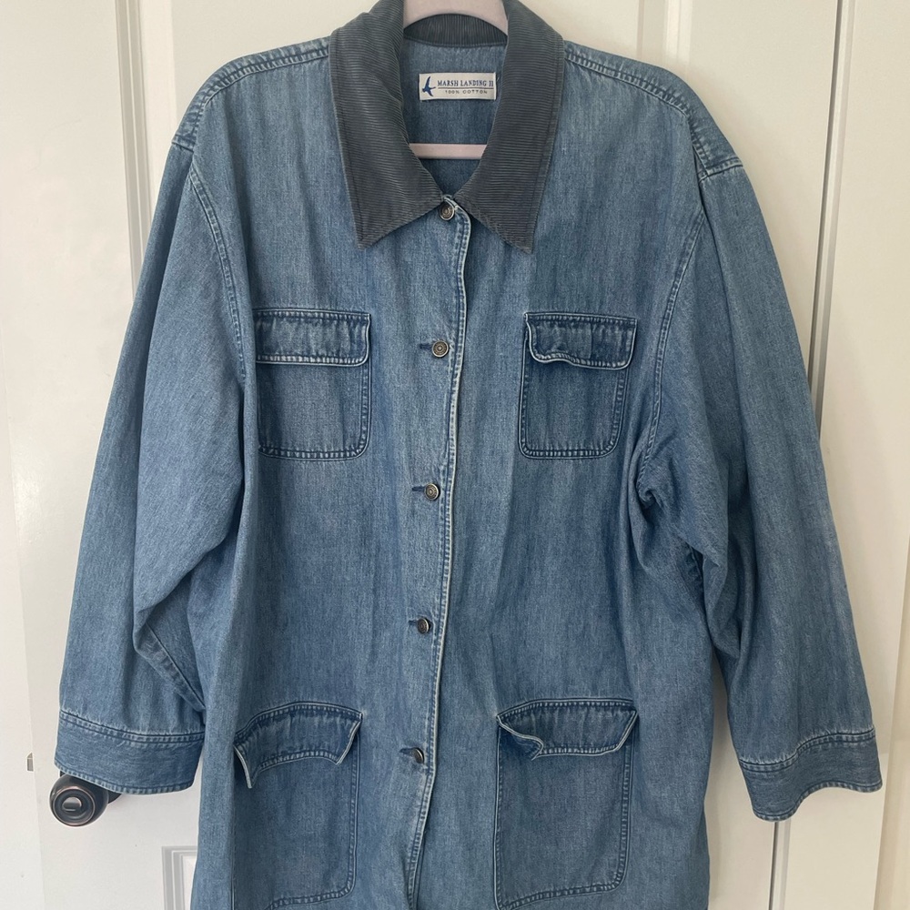 Marsh Landing Blue Denim Barn Chore Jacket with Blue Corduroy Collar 90s 1X